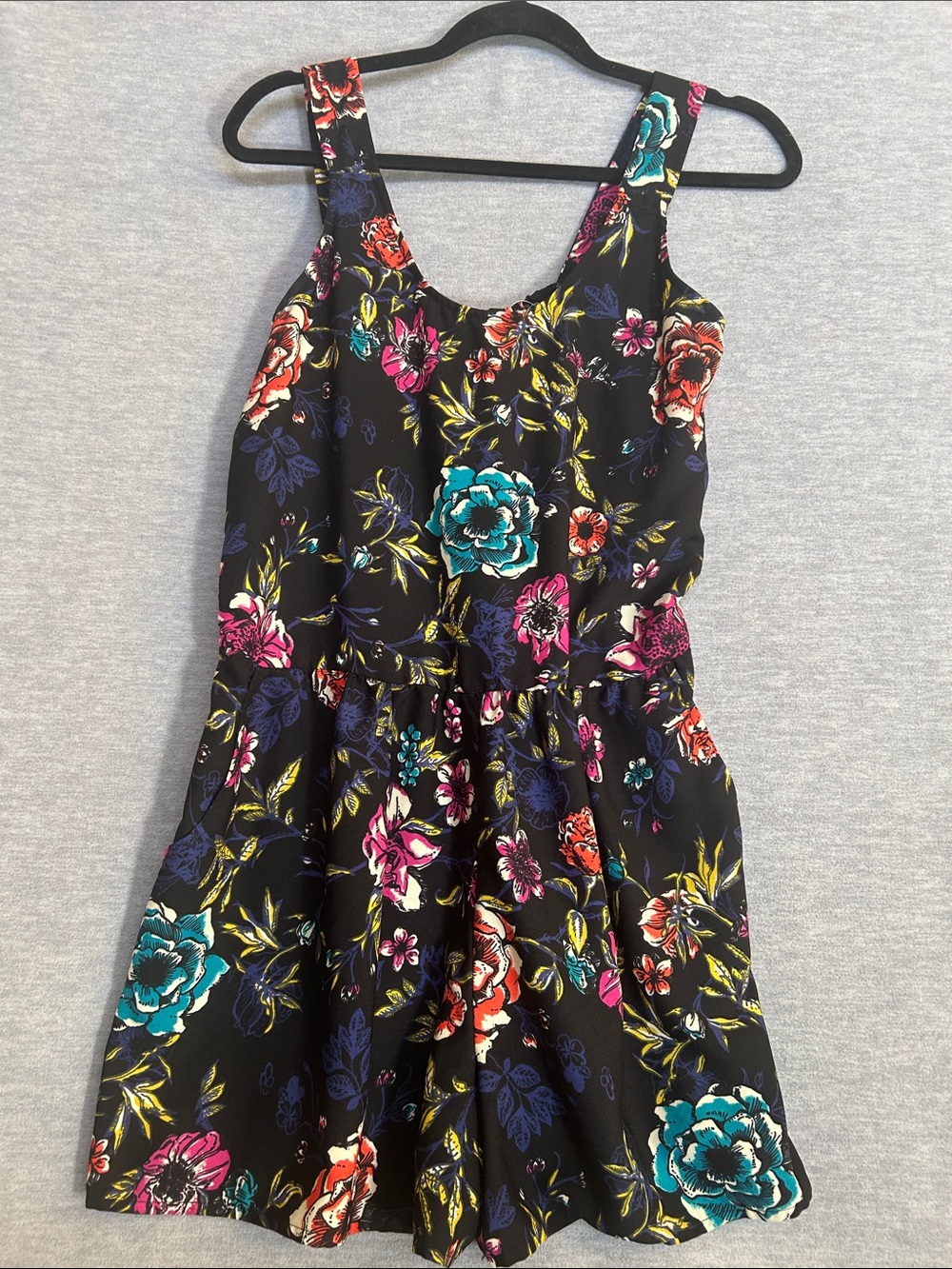 EYESHADOW Beach Pool Cruise Coastal Dark Floral Romper with Back Zipper